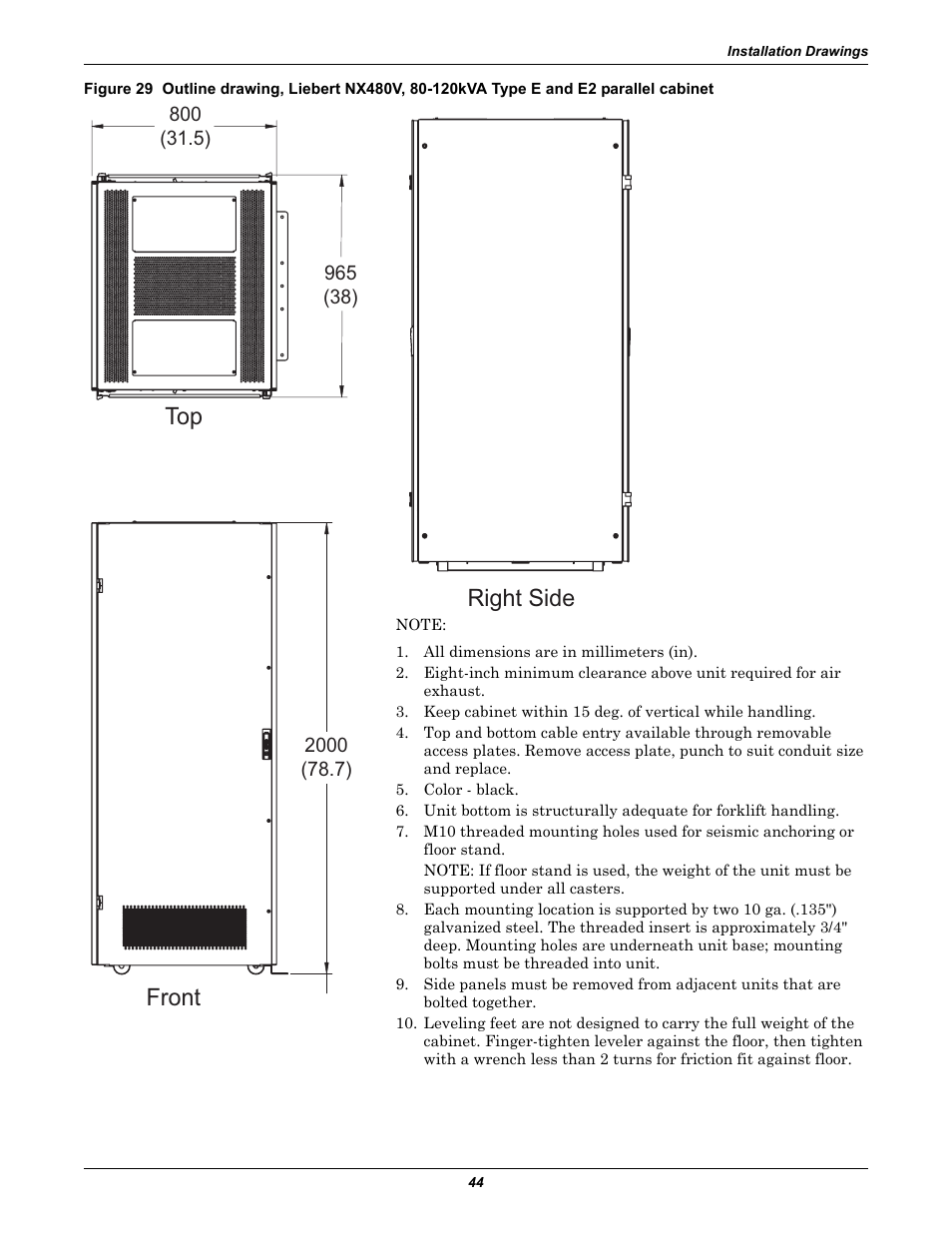 Top right side, Front | Emerson Liebert NX 480V User Manual | Page 52 / 108