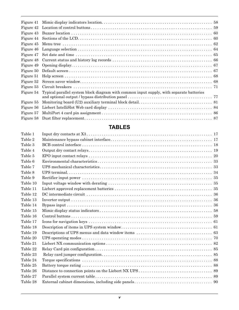 Tables | Emerson Liebert NX 480V User Manual | Page 7 / 108