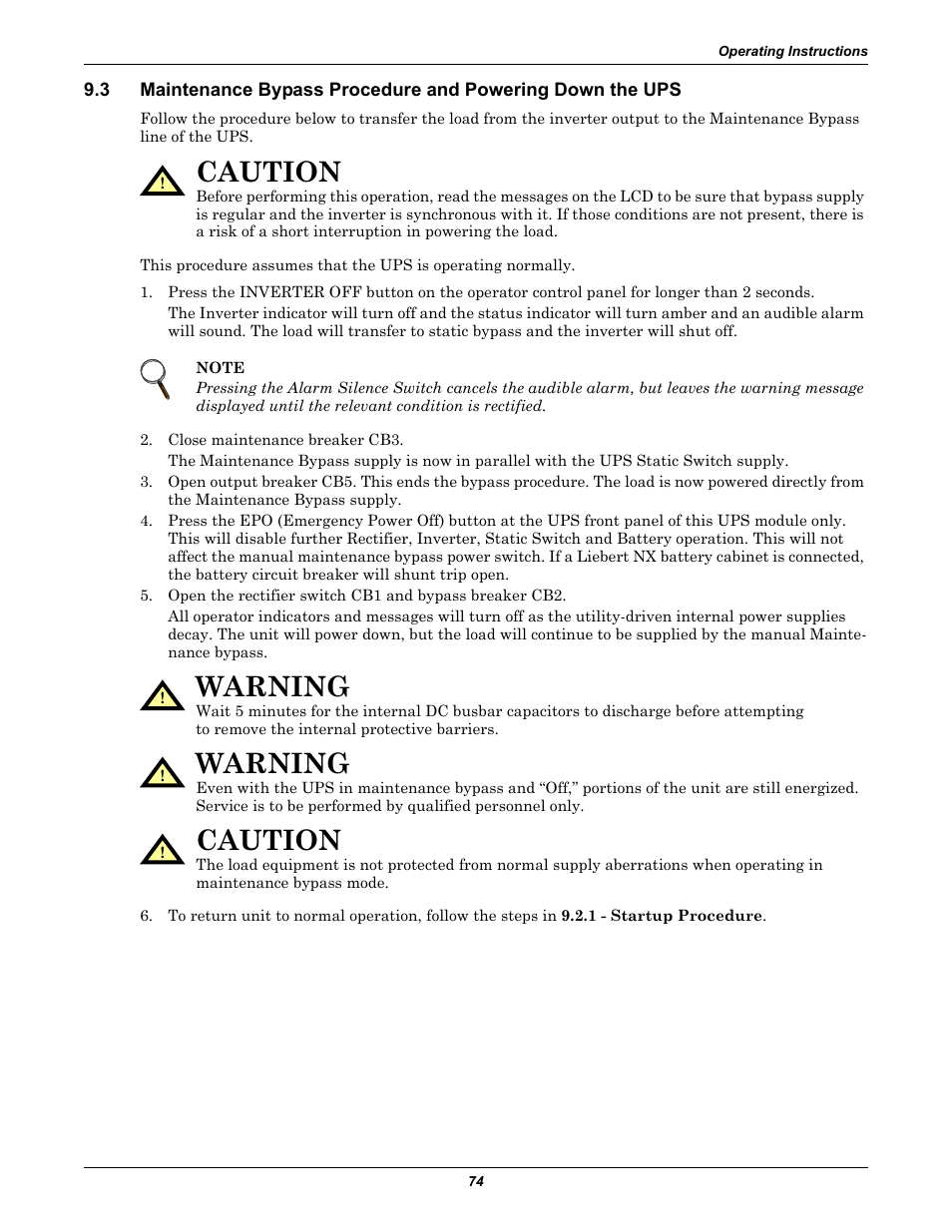 Caution, Warning | Emerson Liebert NX 480V User Manual | Page 82 / 108