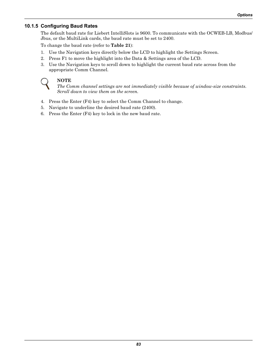 5 configuring baud rates, 5 - configuring, Baud rates | Emerson Liebert NX 480V User Manual | Page 91 / 108