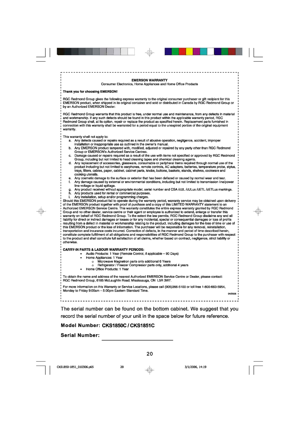 Emerson SMARTSET CKS1850C User Manual | Page 21 / 22