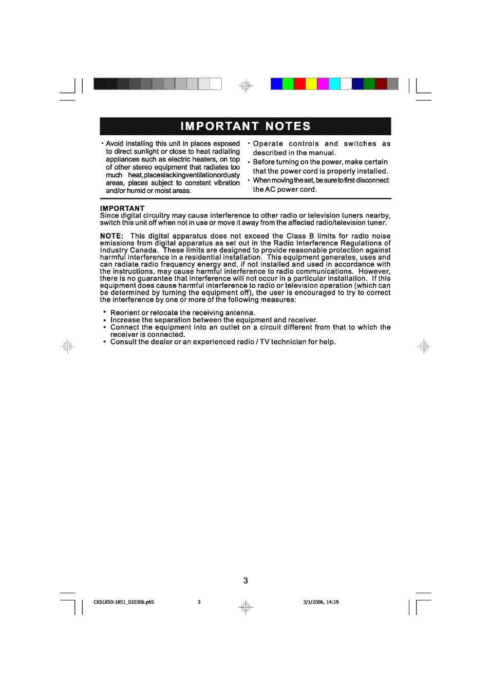 Important notes | Emerson SMARTSET CKS1850C User Manual | Page 4 / 22