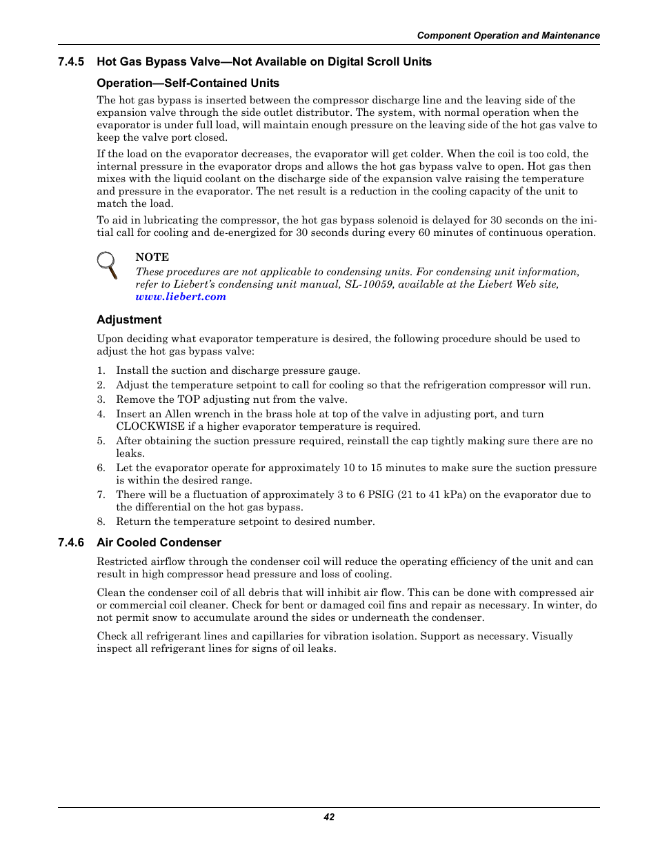 Operation—self-contained units, Adjustment, 6 air cooled condenser | Air cooled condenser | Emerson Liebert Challenger With Liebert iCOM Control 3000/ITR User Manual | Page 48 / 72