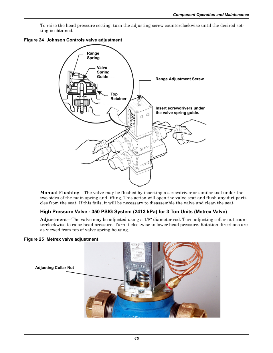 Figure 24 johnson controls valve adjustment, Figure 25 metrex valve adjustment | Emerson Liebert Challenger With Liebert iCOM Control 3000/ITR User Manual | Page 51 / 72