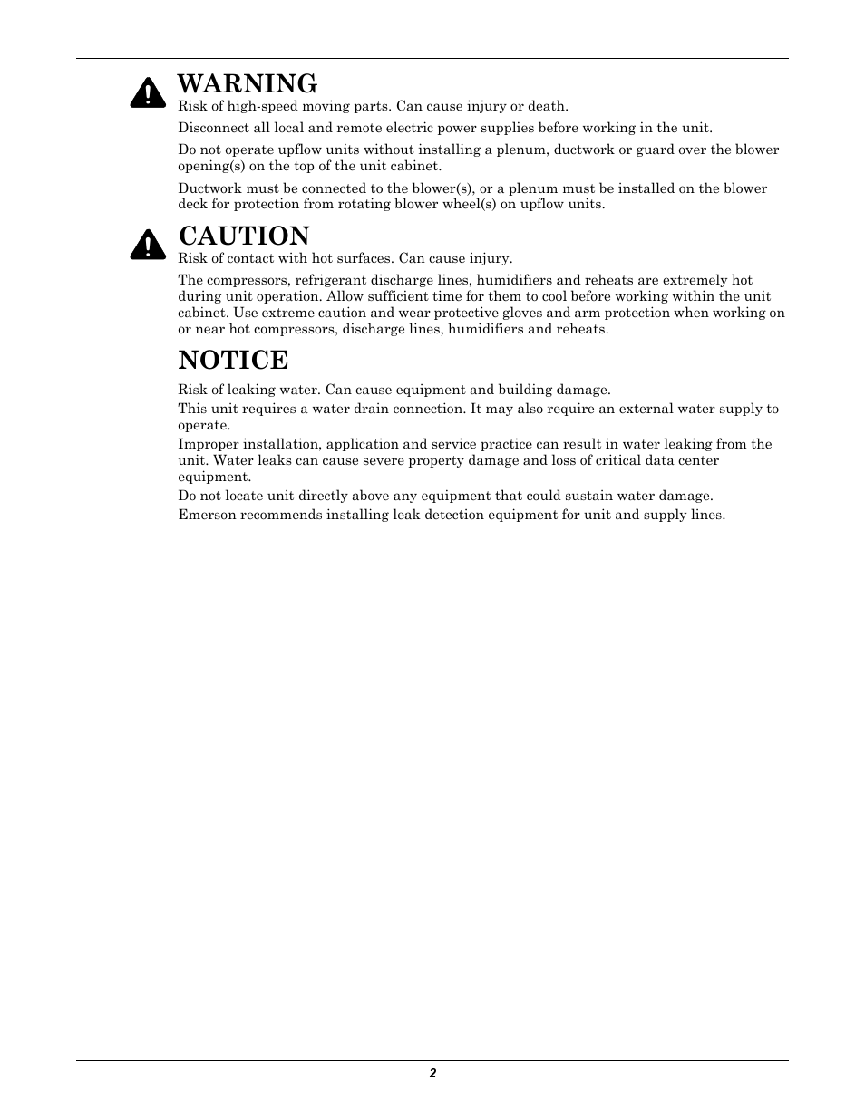 Notice, Warning, Caution | Emerson Liebert Challenger With Liebert iCOM Control 3000/ITR User Manual | Page 8 / 72