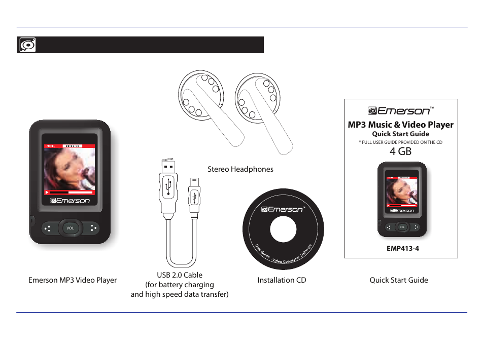 4 gb, Mp3 music & video player | Emerson EMP413-4 User Manual | Page 2 / 29