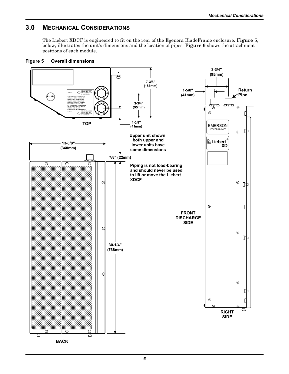 0 mechanical considerations, Figure 5 overall dimensions, Echanical | Onsiderations, Figure 5, Overall dimensions | Emerson Liebert XDCF User Manual | Page 10 / 28