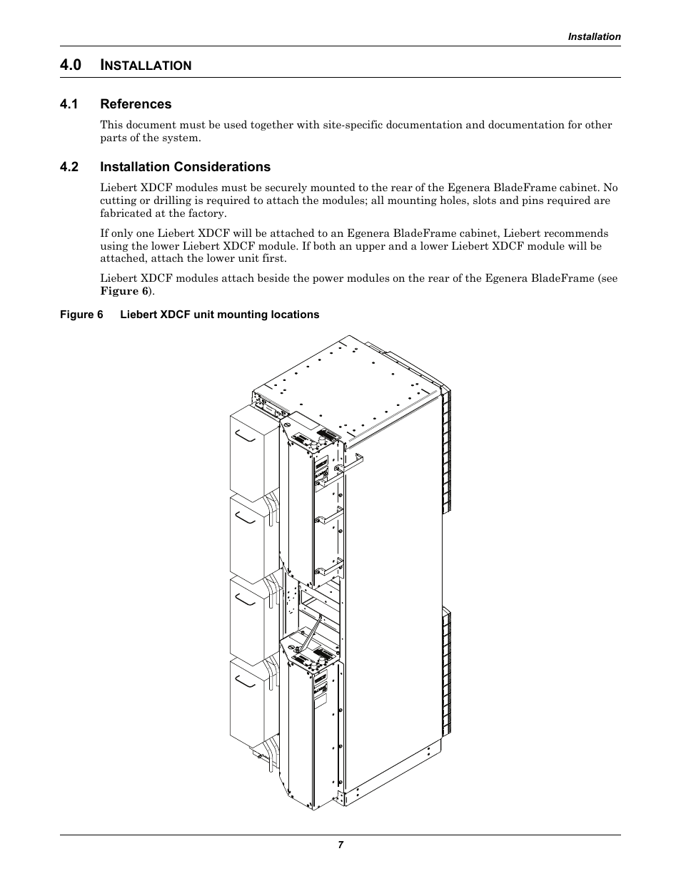 0 installation, 1 references, 2 installation considerations | Figure 6 liebert xdcf unit mounting locations, Nstallation, References, Installation considerations, Figure 6, Liebert xdcf unit mounting locations | Emerson Liebert XDCF User Manual | Page 11 / 28