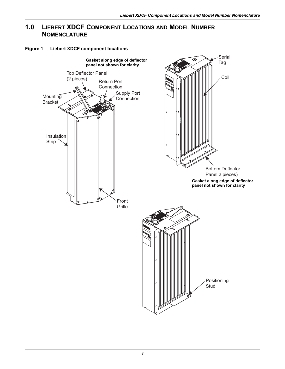 Figure 1 liebert xdcf component locations, Iebert, Xdcf c | Omponent, Ocations, Odel, Umber, Omenclature, Liebert xdcf component locations | Emerson Liebert XDCF User Manual | Page 5 / 28