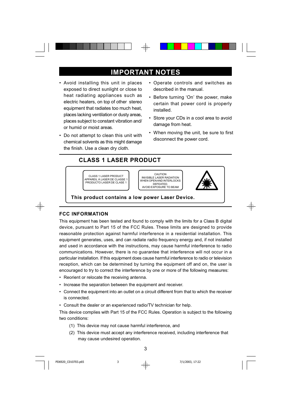 Class 1 laser product | Emerson Radio SB261 User Manual | Page 4 / 16