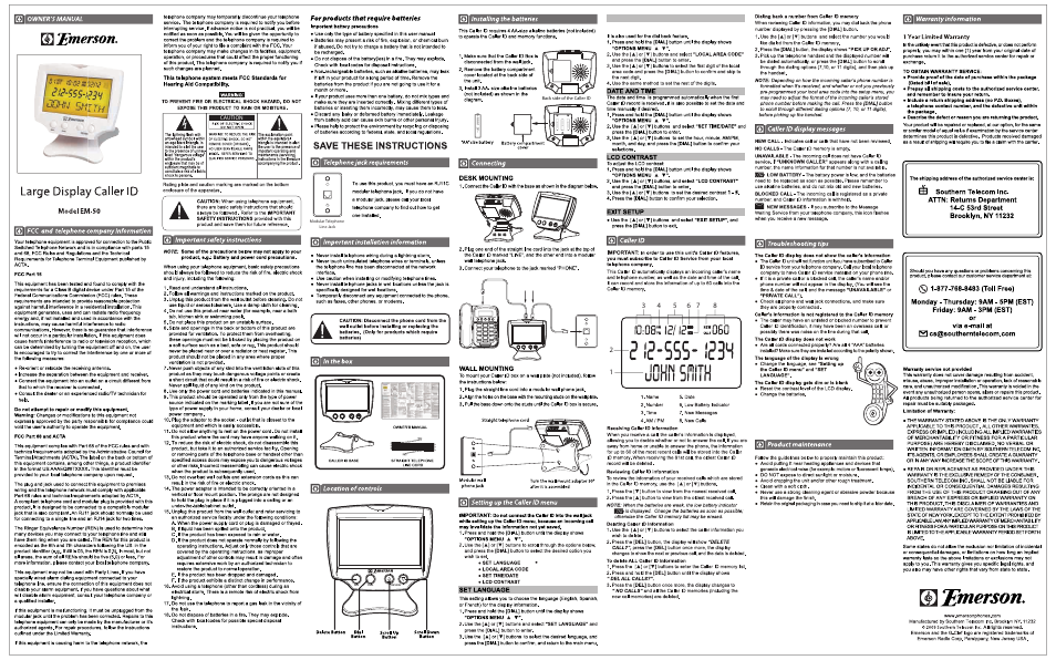 Emerson EM-50 User Manual | 1 page