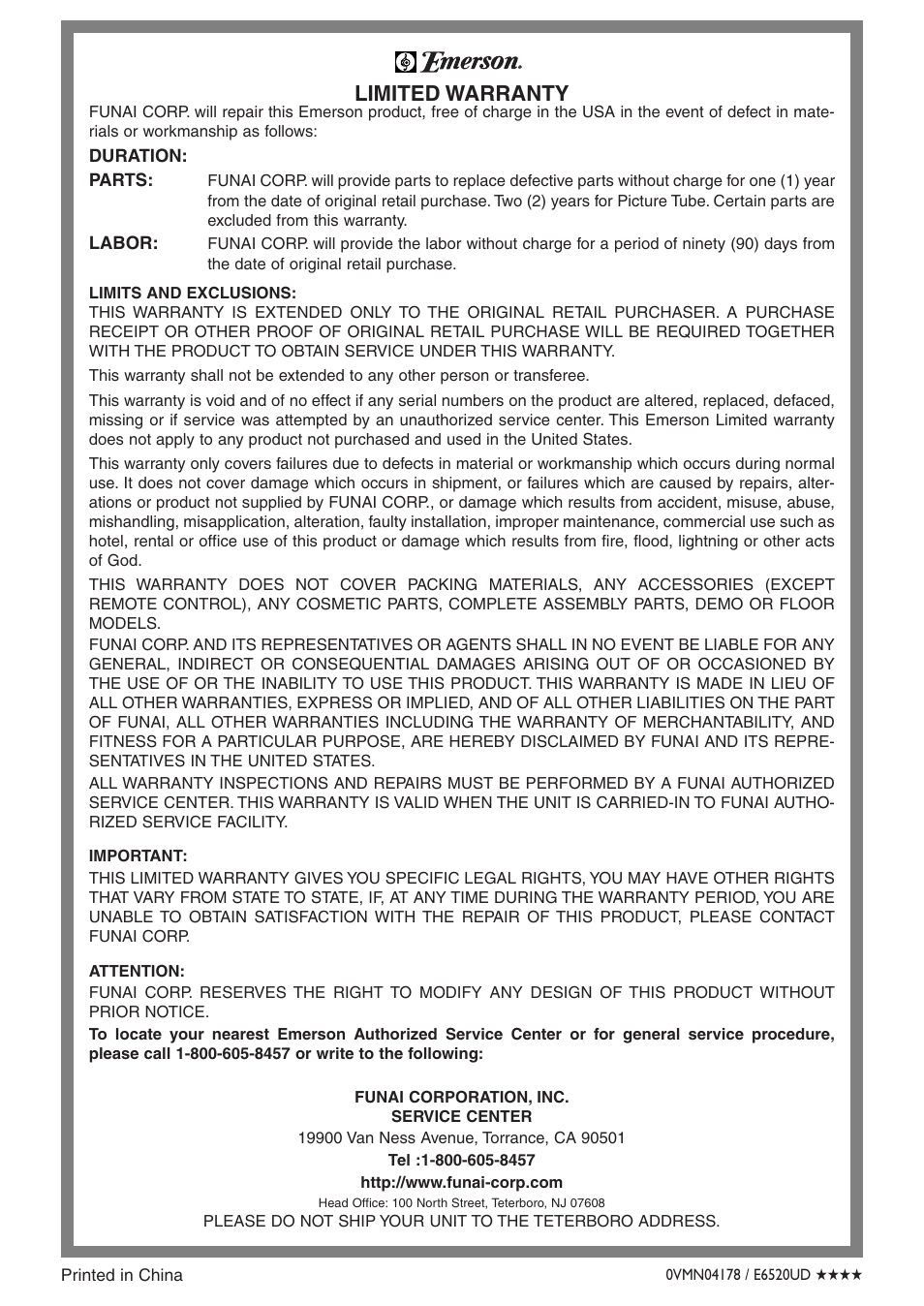 Limited warranty | Emerson EWR10D4 User Manual | Page 100 / 100