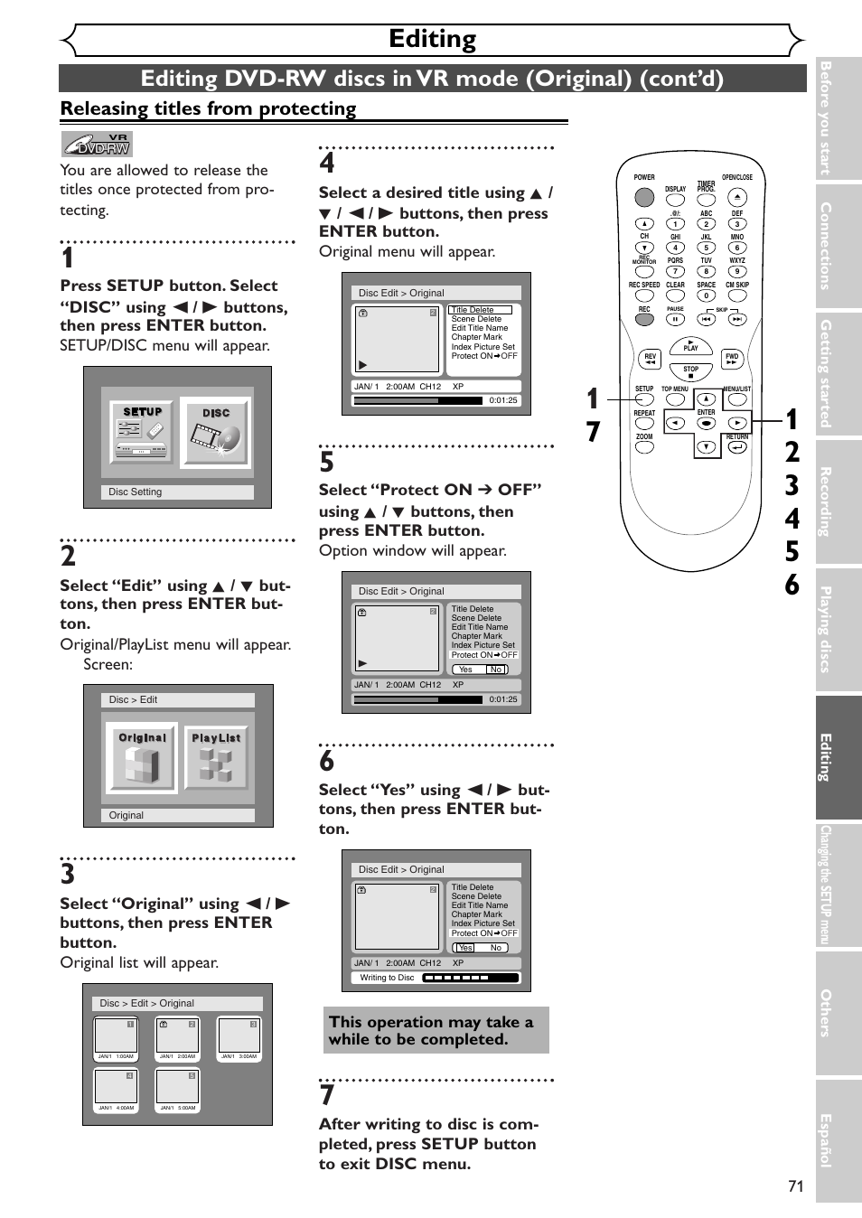 Editing, Releasing titles from protecting | Emerson EWR10D4 User Manual | Page 71 / 100