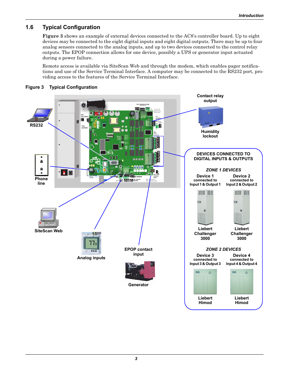 6 typical configuration, Figure 3 typical configuration, Typical configuration | Figure 3, Introduction 3, Battery lcd contrast vbatt start, Pfm5 pfm2, 4 bottom 1-2 top, Device 4, Device 1 | Emerson Autochangeover Controllers AC8 User Manual | Page 11 / 128