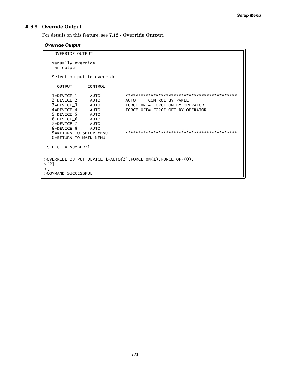 A.6.9 override output, A.6.9, Override output | Section a.6.9 | Emerson Autochangeover Controllers AC8 User Manual | Page 121 / 128