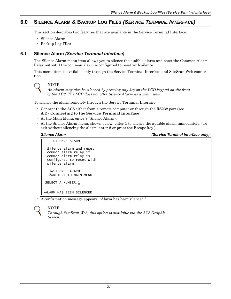1 silence alarm (service terminal interface), Ilence, Larm | Ackup, Iles, Silence alarm (s, Silence alarm (on the lc | Emerson Autochangeover Controllers AC8 User Manual | Page 39 / 128