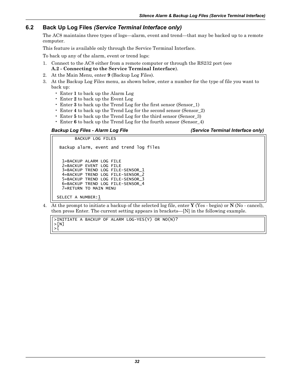 Back up log files | Emerson Autochangeover Controllers AC8 User Manual | Page 40 / 128