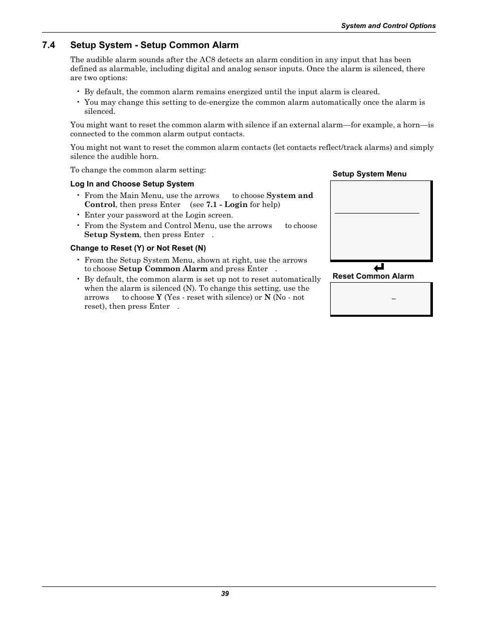 4 setup system - setup common alarm, Setup system - setup common alarm, Setup system - setup common | Alarm, Setup common alarm | Emerson Autochangeover Controllers AC8 User Manual | Page 47 / 128