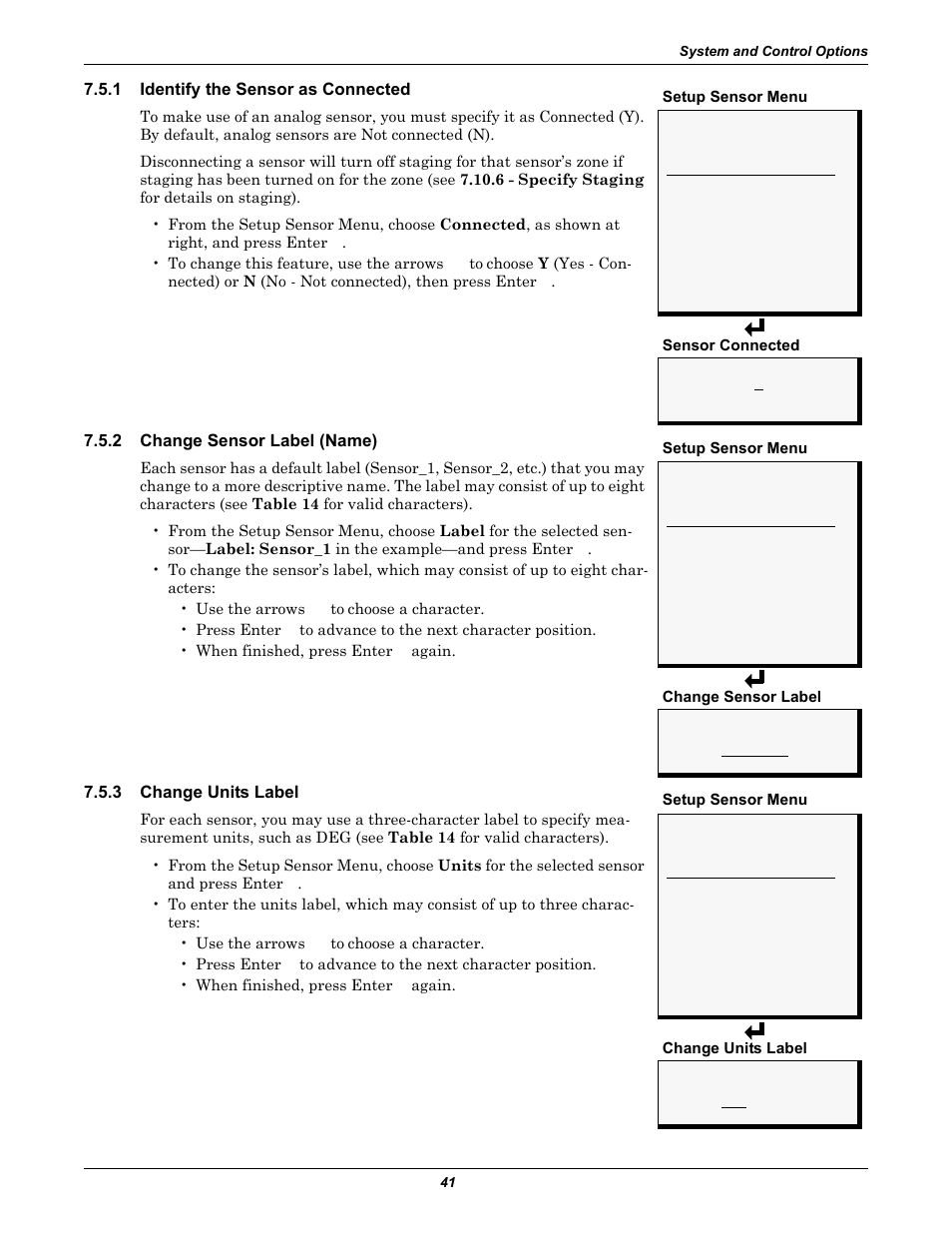 1 identify the sensor as connected, 2 change sensor label (name), 3 change units label | Identify the sensor as connected, Change sensor label (name), Change units label | Emerson Autochangeover Controllers AC8 User Manual | Page 49 / 128