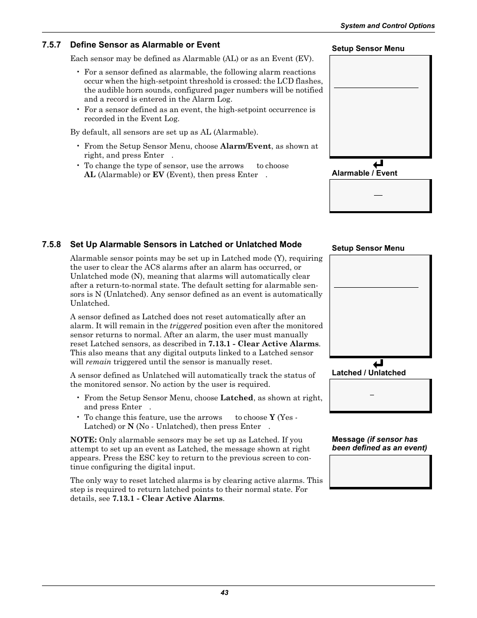 7 define sensor as alarmable or event, Define sensor as alarmable or event | Emerson Autochangeover Controllers AC8 User Manual | Page 51 / 128
