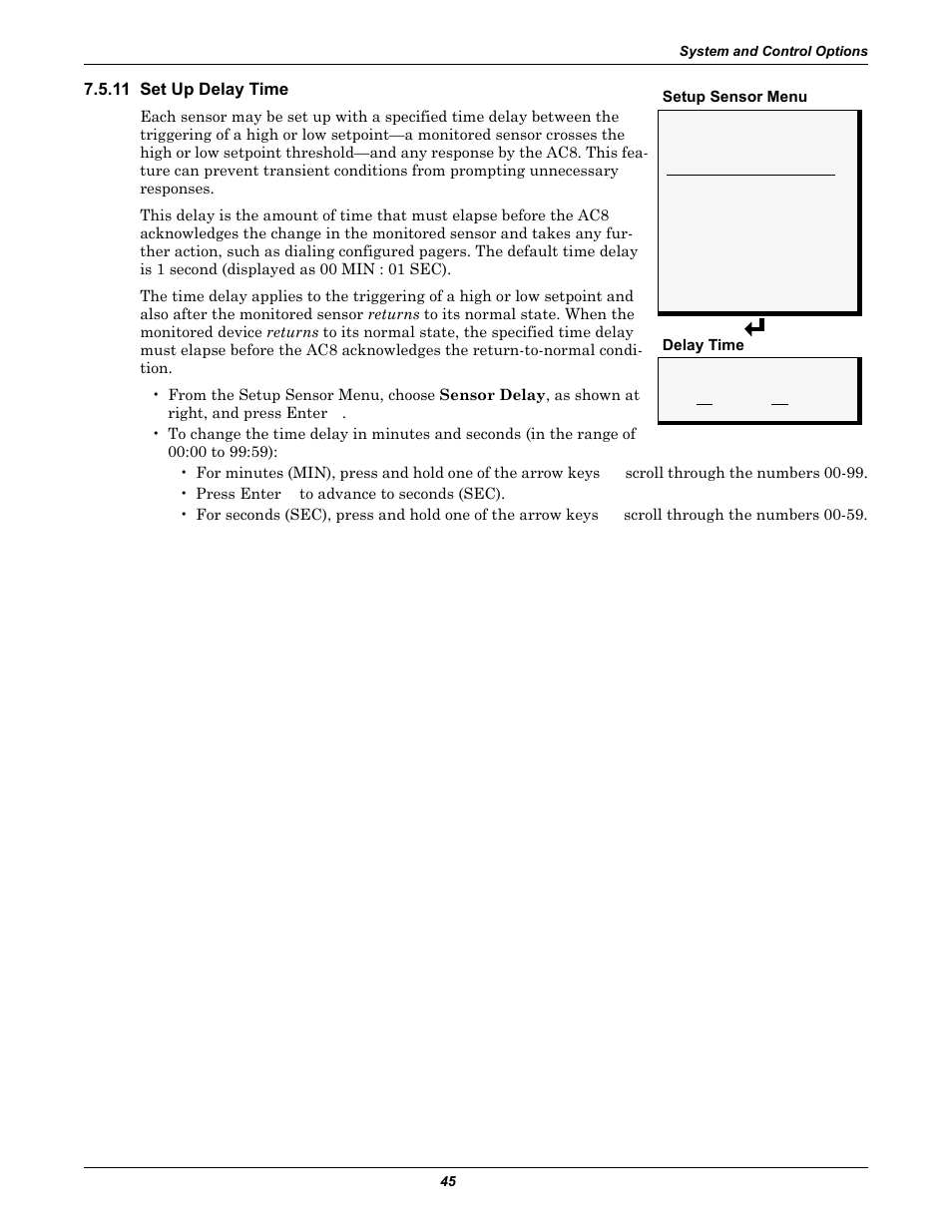 11 set up delay time, Set up delay time | Emerson Autochangeover Controllers AC8 User Manual | Page 53 / 128