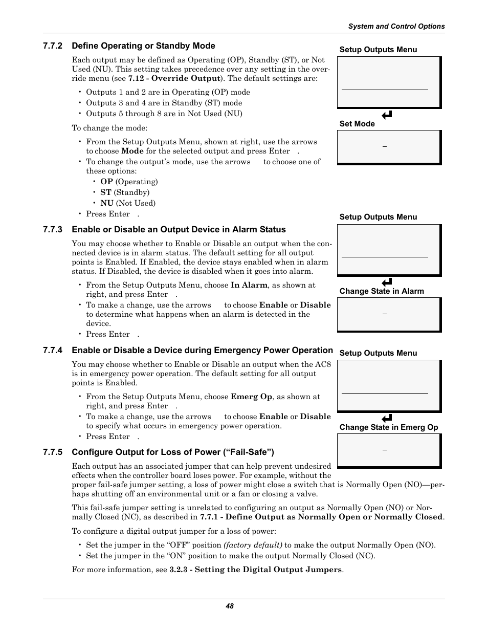 2 define operating or standby mode, 5 configure output for loss of power (“fail-safe”), Define operating or standby mode | Enable or disable an output device in alarm status, Configure output for loss of power (“fail-safe”), Configure output for loss of, Power (“fail-safe”) | Emerson Autochangeover Controllers AC8 User Manual | Page 56 / 128