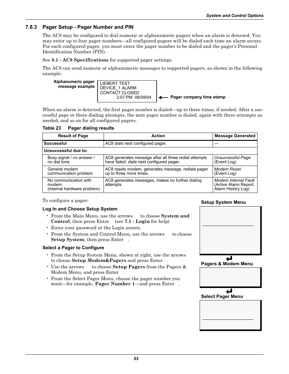 Table 23, Number and pin | Emerson Autochangeover Controllers AC8 User Manual | Page 61 / 128