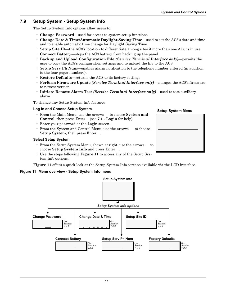 9 setup system - setup system info, Figure 11 menu overview - setup system info menu, Setup system - setup system info | See figure 11 | Emerson Autochangeover Controllers AC8 User Manual | Page 65 / 128