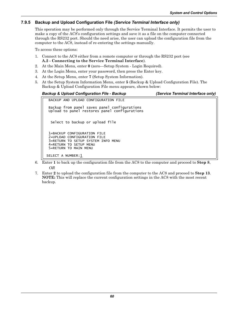 Backup and upload configuration file | Emerson Autochangeover Controllers AC8 User Manual | Page 68 / 128