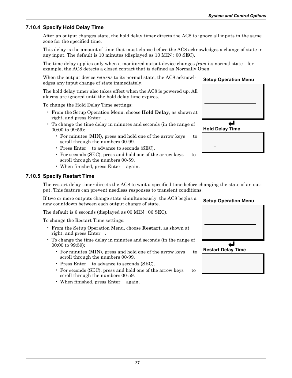 4 specify hold delay time, 5 specify restart time | Emerson Autochangeover Controllers AC8 User Manual | Page 79 / 128