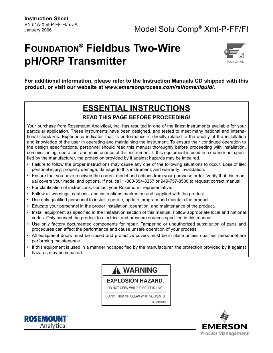 Emerson XMT-P-FF/FI User Manual | 12 pages