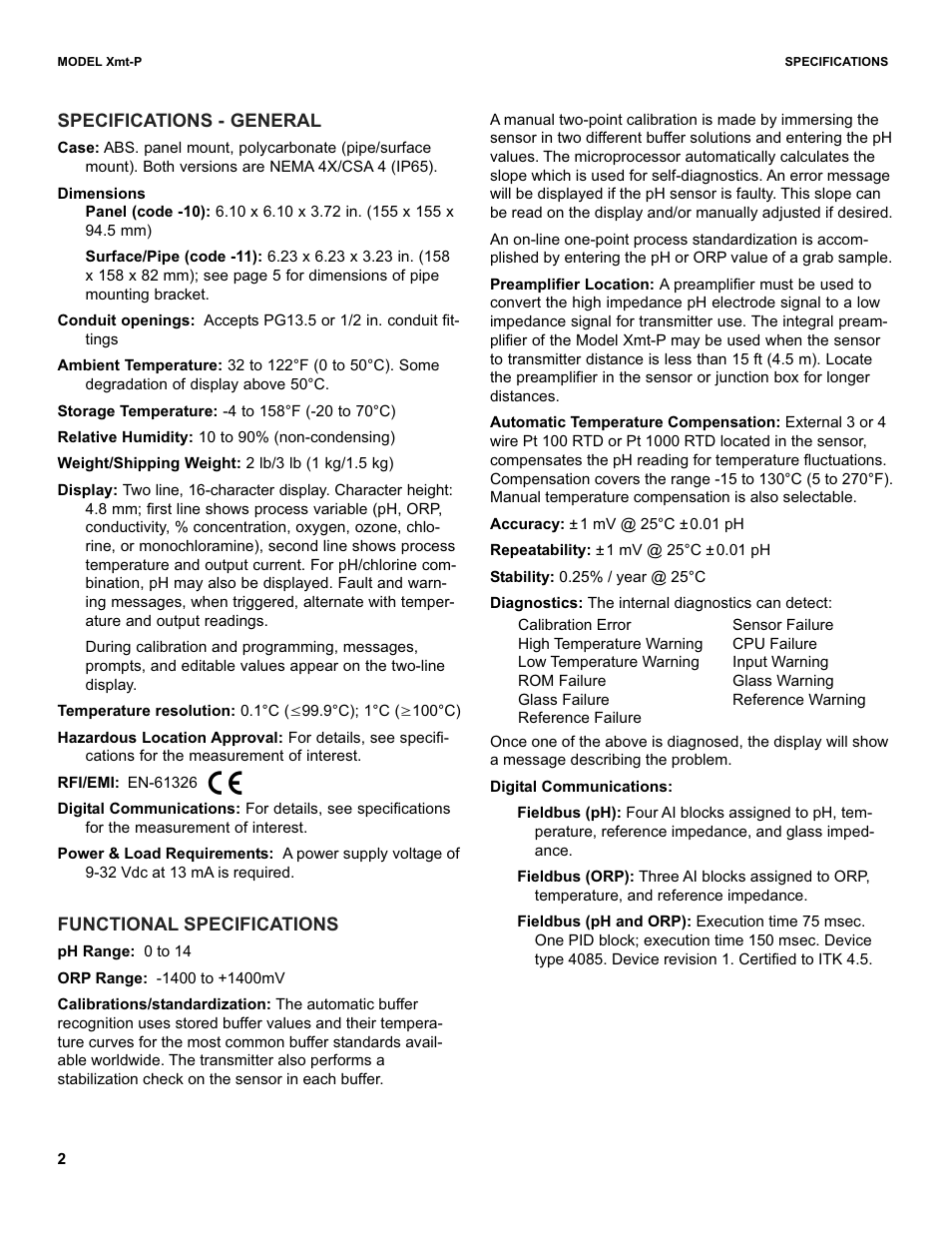Emerson XMT-P-FF/FI User Manual | Page 2 / 12