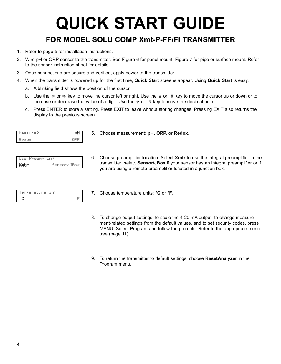 Quick start guide, For model solu comp xmt-p-ff/fi transmitter | Emerson XMT-P-FF/FI User Manual | Page 4 / 12