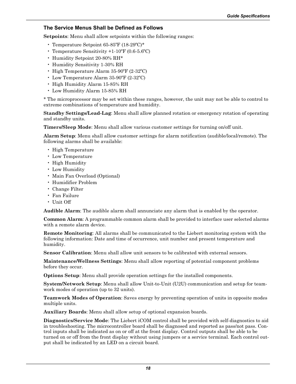 The service menus shall be defined as follows | Emerson Liebert CW User Manual | Page 22 / 28
