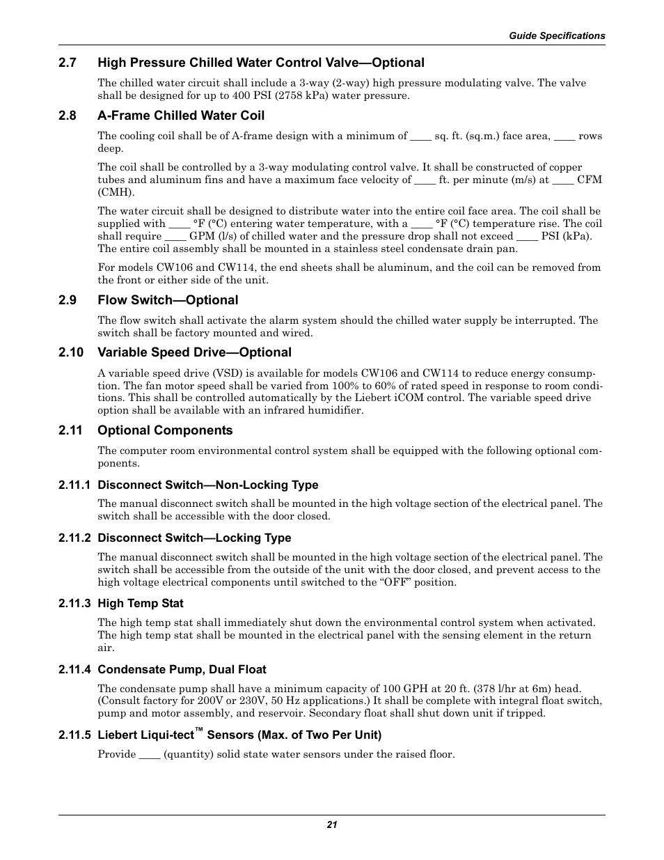 8 a-frame chilled water coil, 9 flow switch—optional, 10 variable speed drive—optional | 11 optional components | Emerson Liebert CW User Manual | Page 25 / 28