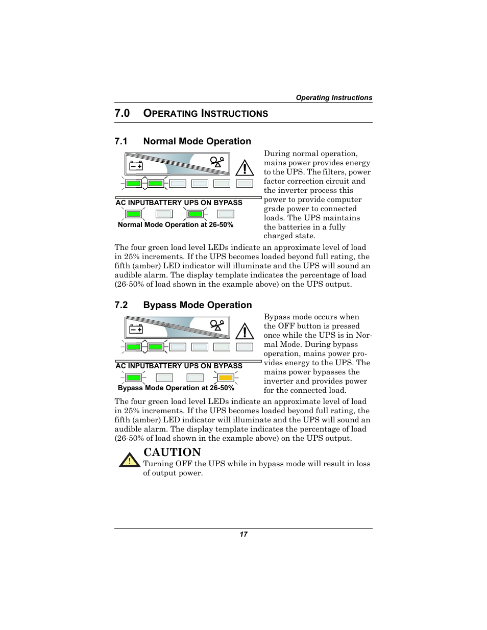 0 operating instructions, 1 normal mode operation, 2 bypass mode operation | Perating, Nstructions, Normal mode operation, Bypass mode operation, Caution | Emerson Liebert UPStation GXT2U User Manual | Page 21 / 40