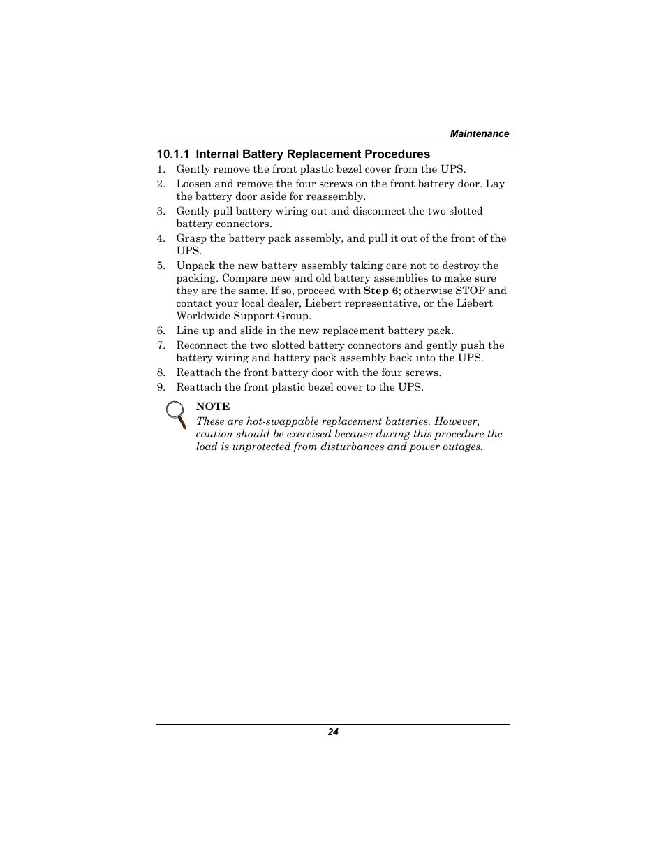 1 internal battery replacement procedures | Emerson Liebert UPStation GXT2U User Manual | Page 28 / 40