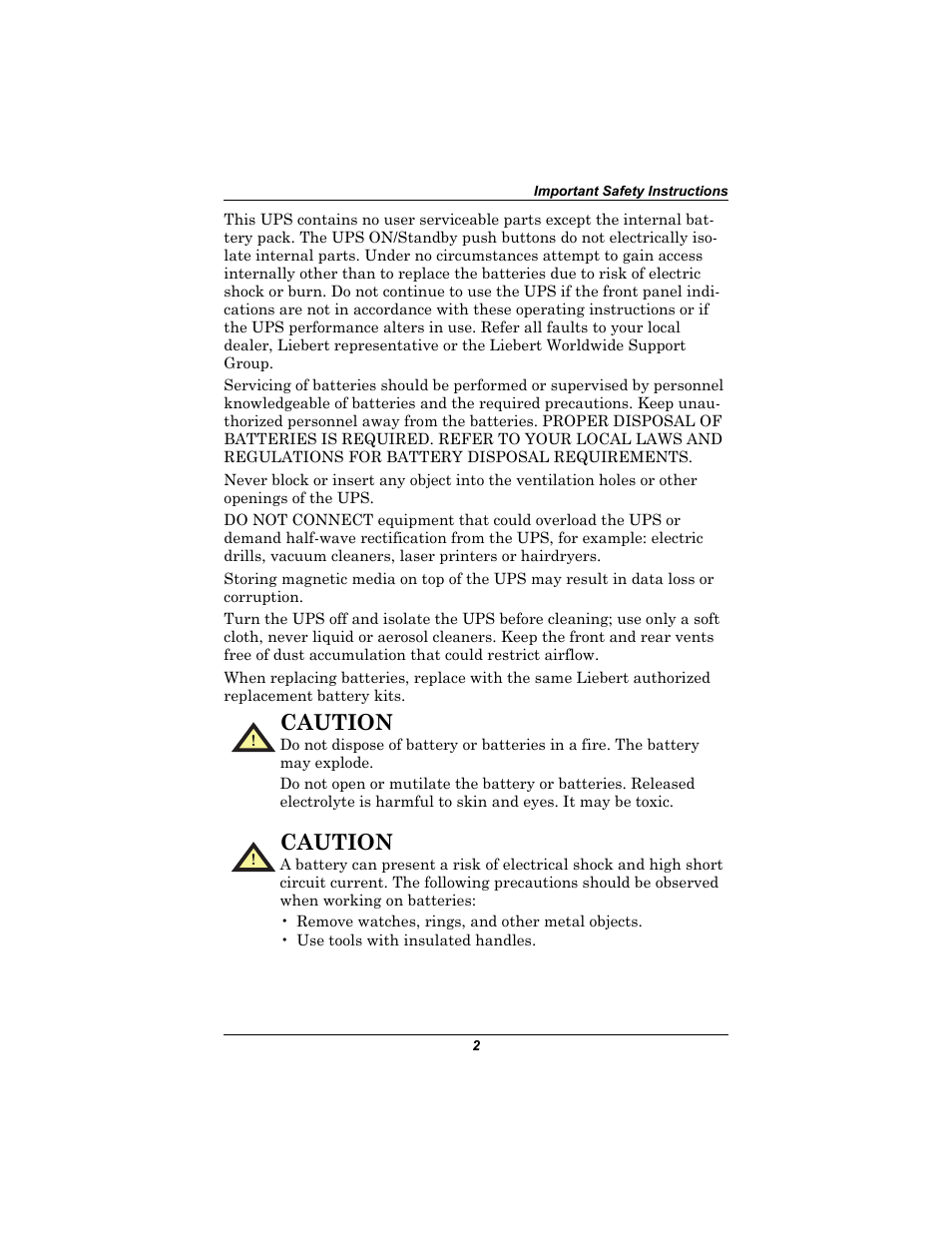 Caution | Emerson Liebert UPStation GXT2U User Manual | Page 6 / 40