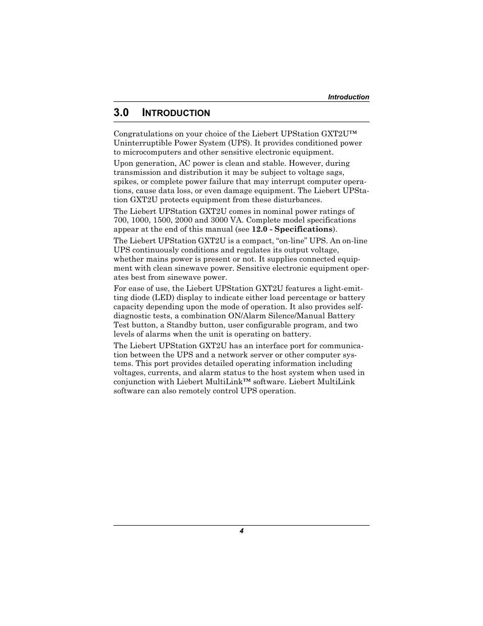 0 introduction, Ntroduction | Emerson Liebert UPStation GXT2U User Manual | Page 8 / 40