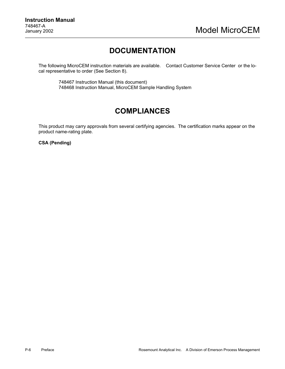 Documentation, Compliances, Model microcem | Emerson MicroCEM User Manual | Page 14 / 98