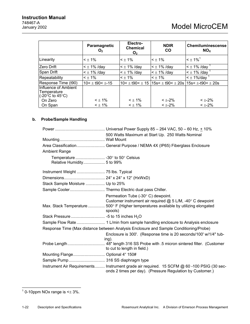 B. probe/sample handling, B. probe/sample handling -22, Model microcem | Emerson MicroCEM User Manual | Page 36 / 98