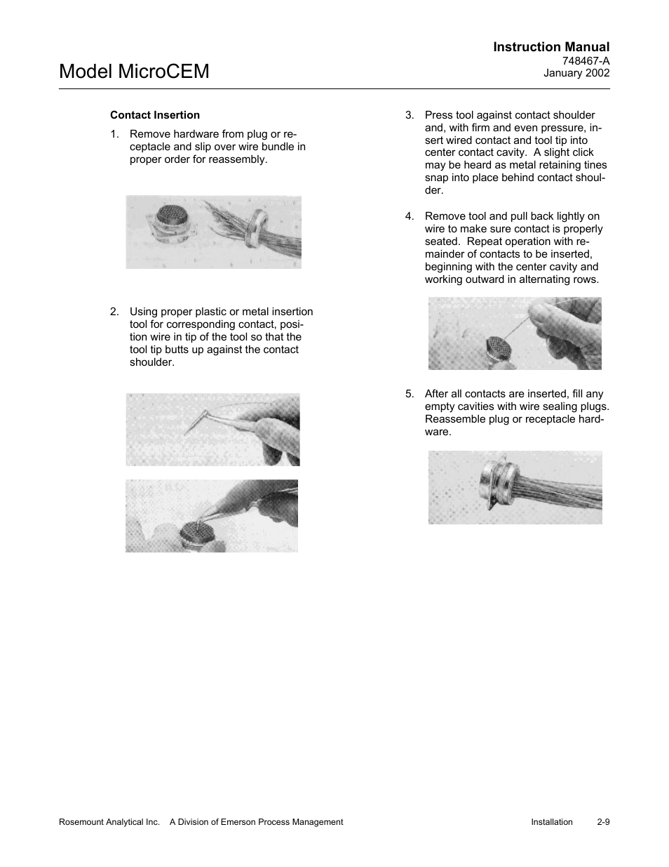 Contact insertion, Model microcem | Emerson MicroCEM User Manual | Page 45 / 98