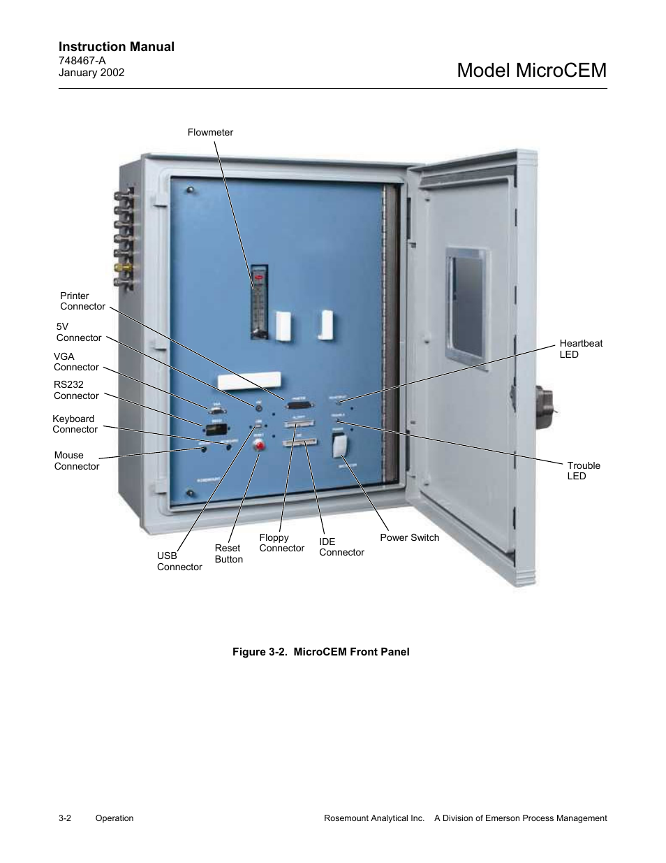 2 microcem front panel, Figure 3-2, Microcem front panel -2 | Model microcem, Instruction manual | Emerson MicroCEM User Manual | Page 54 / 98