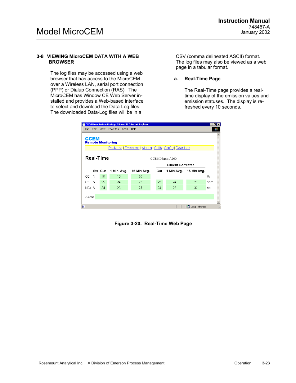 8 viewing microcem data with a web browser, Model microcem | Emerson MicroCEM User Manual | Page 75 / 98