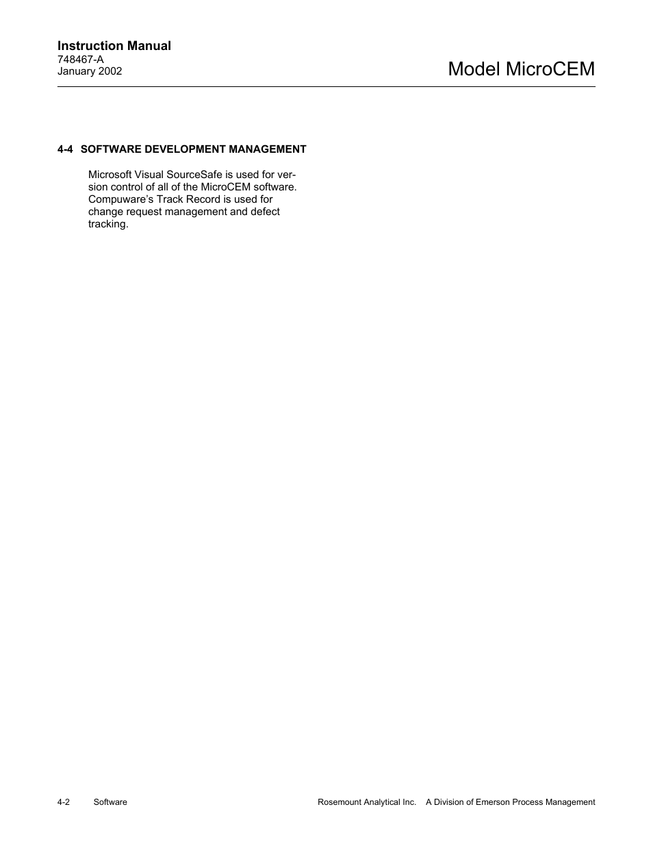 4 software development management, Software development management -2, Model microcem | Emerson MicroCEM User Manual | Page 82 / 98