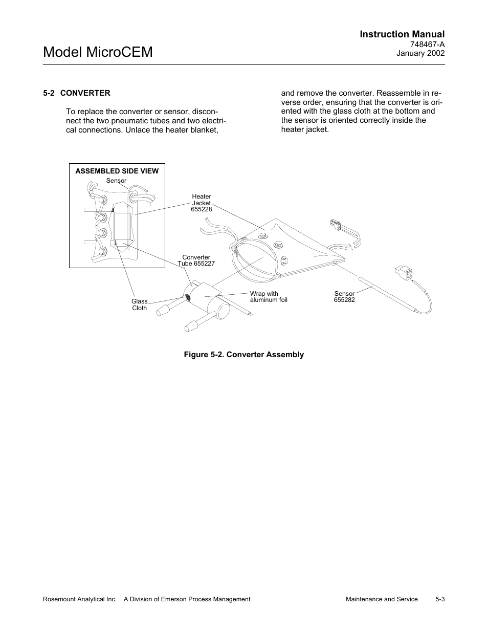 2 converter, 2 converter assembly, Converter -3 | Figure 5-2, Converter assembly -3, Model microcem, Instruction manual | Emerson MicroCEM User Manual | Page 85 / 98