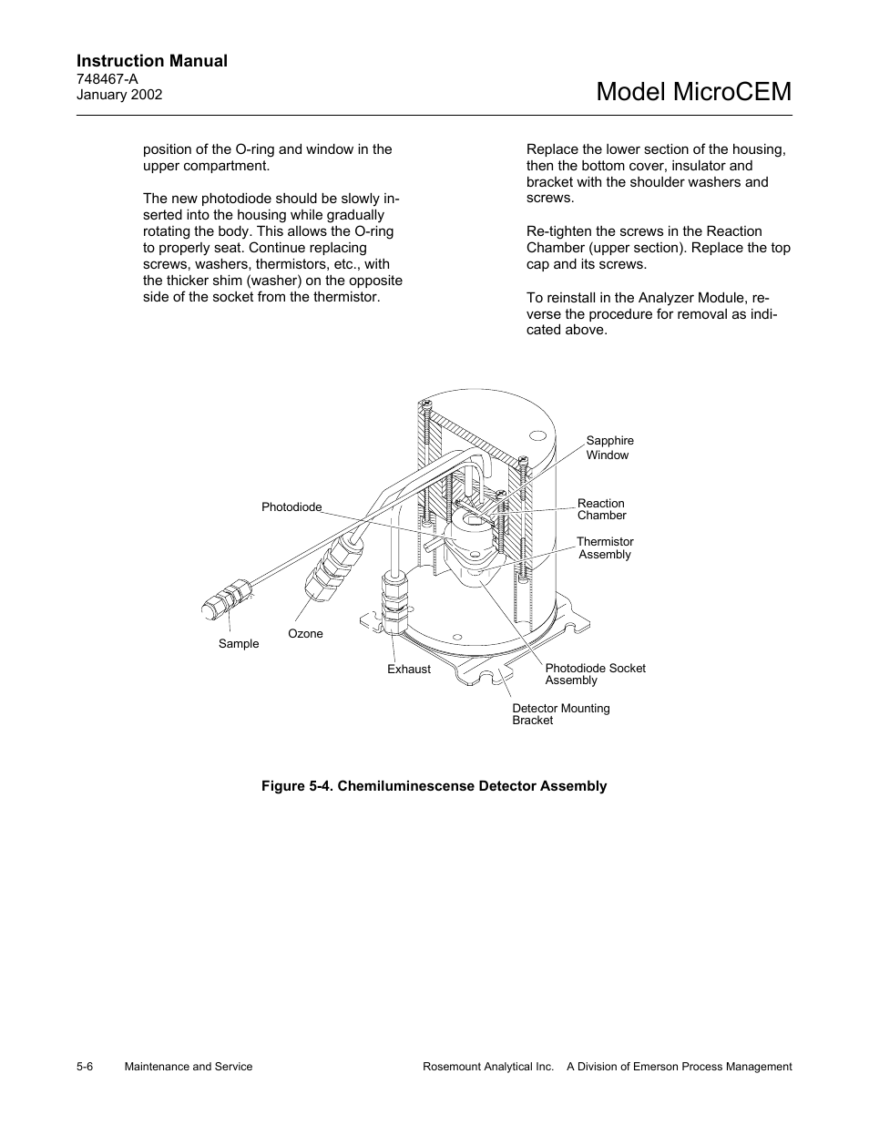 4 chemiluminescense detector assembly, Figure 5-4, Chemiluminescense detector assembly -6 | Model microcem, Instruction manual | Emerson MicroCEM User Manual | Page 88 / 98