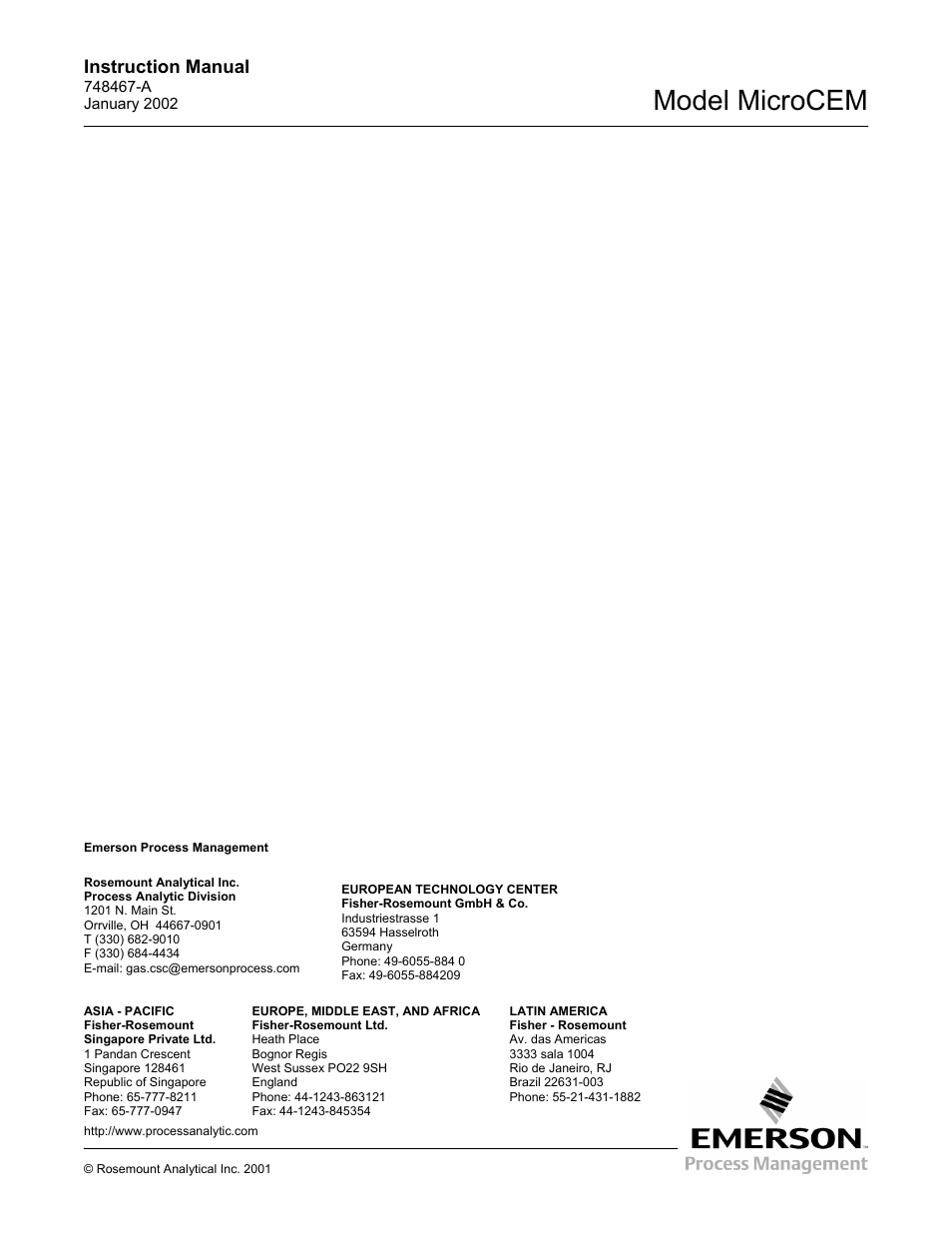 Emerson process management - worldwide, Model microcem, Instruction manual | Emerson MicroCEM User Manual | Page 98 / 98