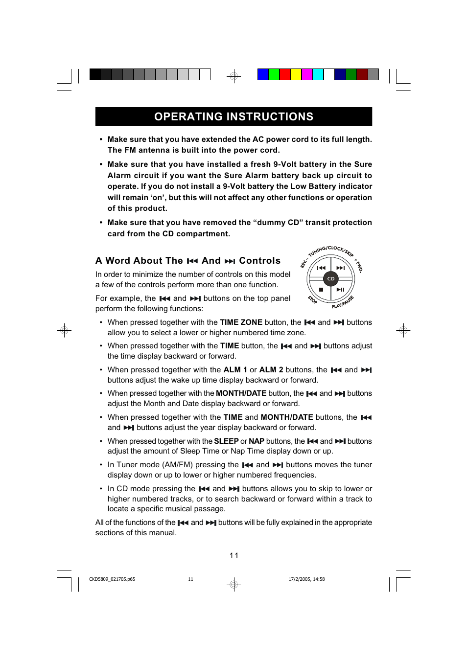 Operating instructions, A word about the and controls | Emerson SMARTSET CKD5809C User Manual | Page 12 / 39