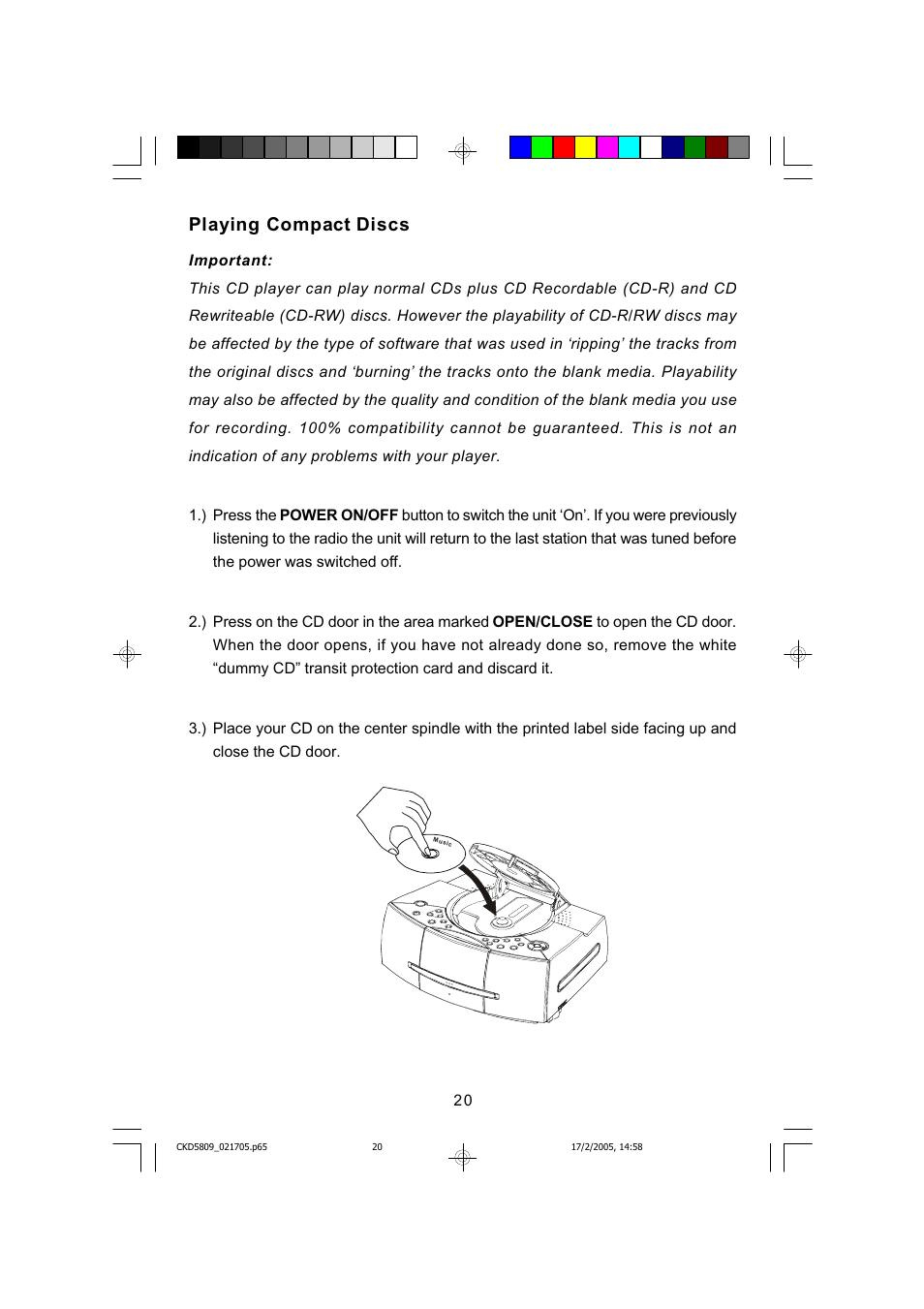 Playing compact discs | Emerson SMARTSET CKD5809C User Manual | Page 21 / 39